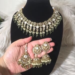 Traditional Desi Indian Pakistani Nepali necklace earrings tikka set